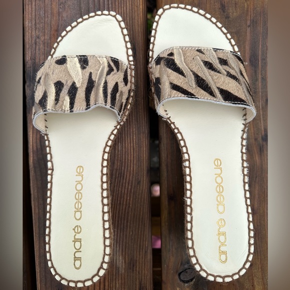 Andre Assous‎ Animal Print Slides Espadrilles Kitten Heels Leather Size 10 - Picture 3 of 8